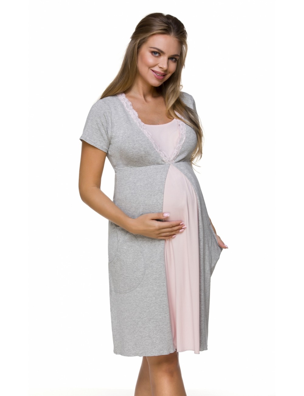 Kojící noční košile - Dámská mateřská košilka - Těhotenská móda 3125 - celá postava